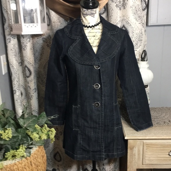 Baccini - Long pea coat inspired jean jacket - Picture 1 of 9